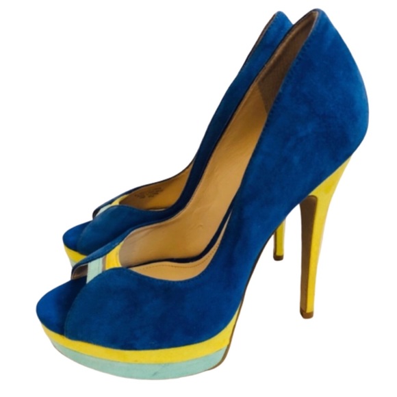 Enzo Angiolini Shoes - Enzo Angiolini Suede Color Block Peep Toe Stilleto